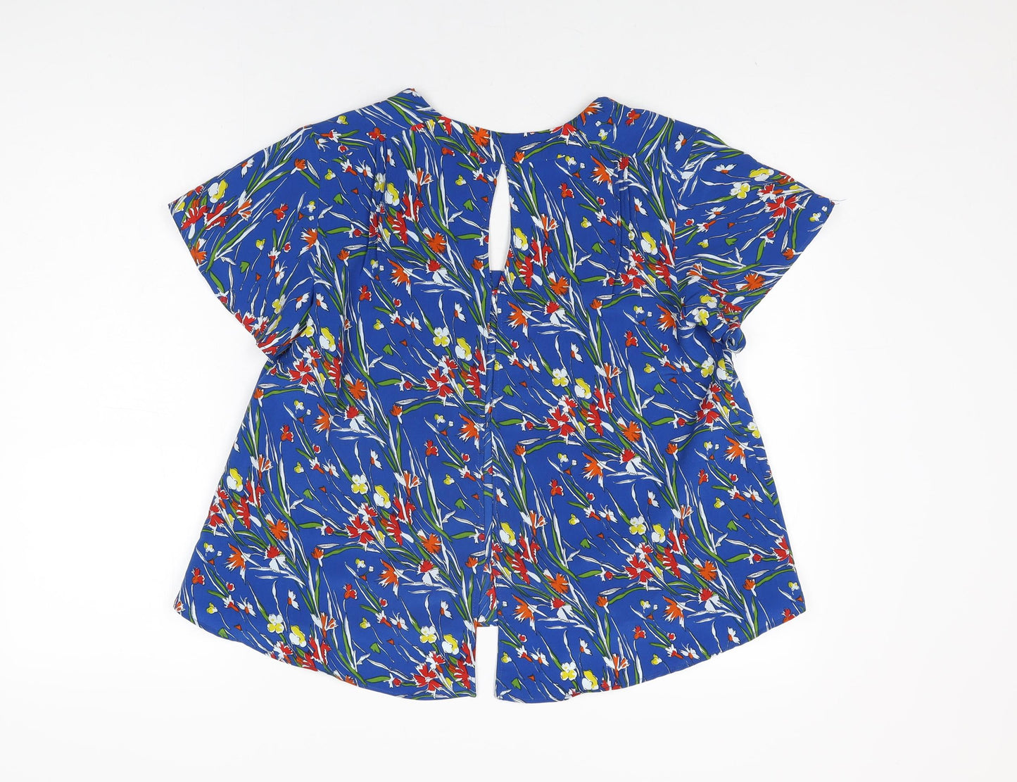 Zara Womens Blue Floral Polyester Basic Blouse Size S V-Neck