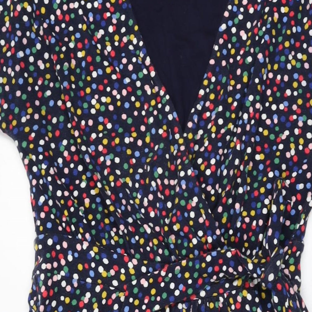 Joules Womens Blue Polka Dot Polyester A-Line Size 10 V-Neck Pullover