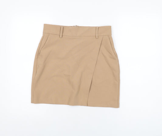 NEXT Womens Beige Polyester Mini Skirt Size 10 Zip