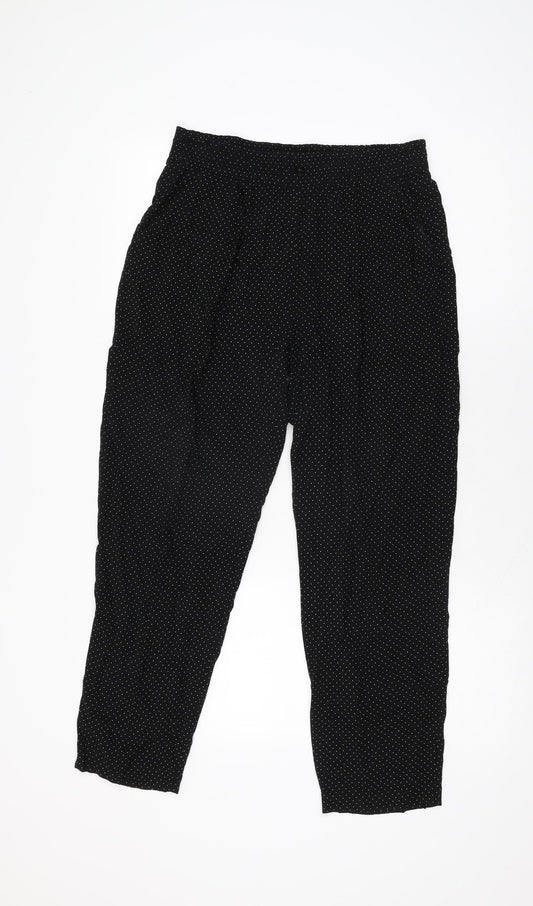 Marks and Spencer Womens Black Geometric Viscose Trousers Size 12 L27 in Regular