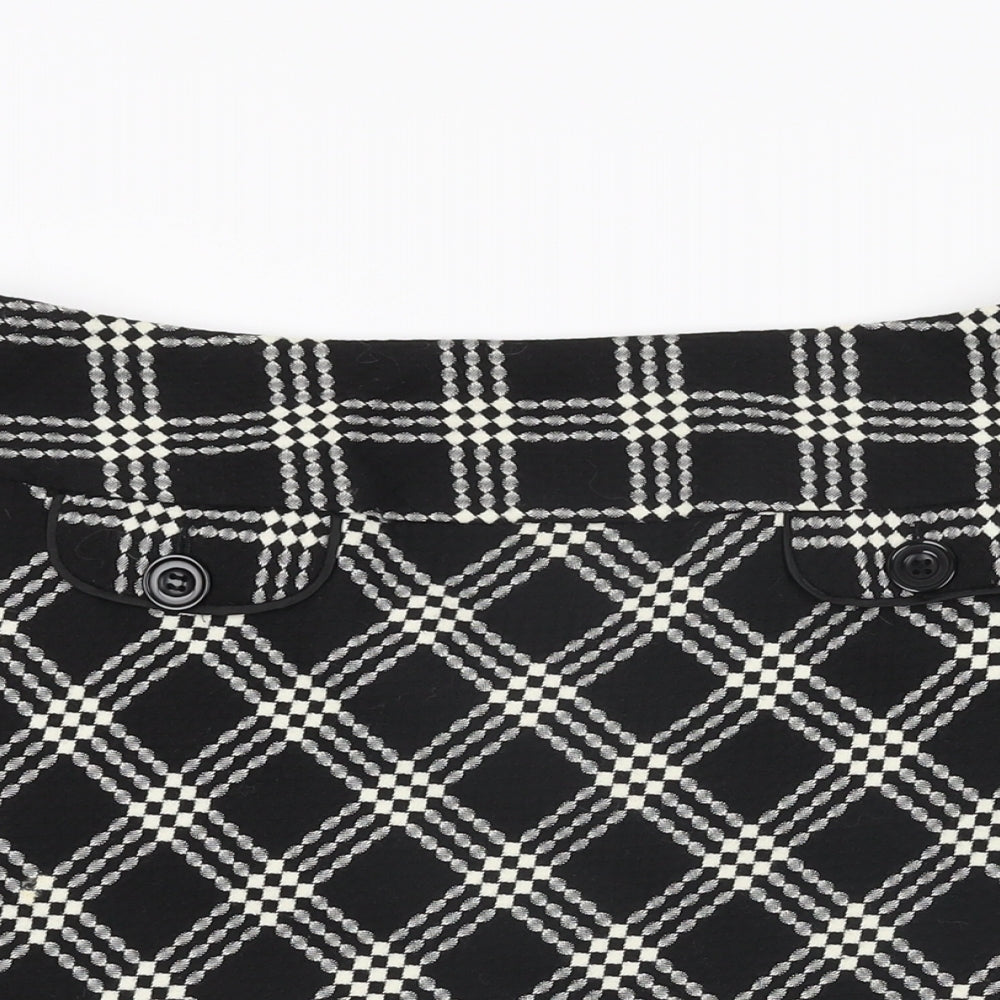 Marks and Spencer Womens Black Geometric Polyester Mini Skirt Size 12 Zip