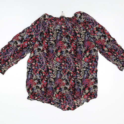 Monsoon Womens Black Floral Viscose Basic Blouse Size 12 Round Neck