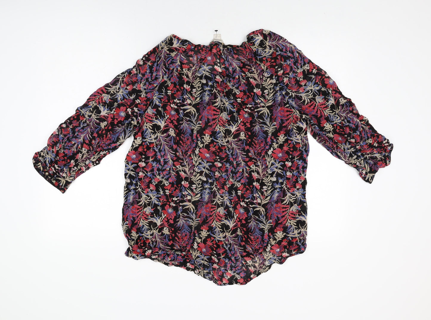 Monsoon Womens Black Floral Viscose Basic Blouse Size 12 Round Neck