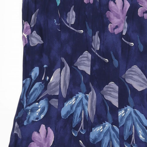 Marks and Spencer Womens Blue Floral Viscose A-Line Size 10 V-Neck Button