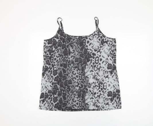 NEXT Womens Grey Animal Print Nylon Camisole T-Shirt Size 22 Scoop Neck