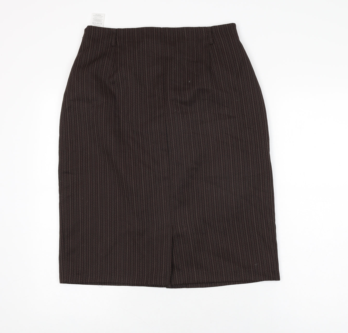 Marks and Spencer Womens Brown Striped Polyester Straight & Pencil Skirt Size 16 Zip