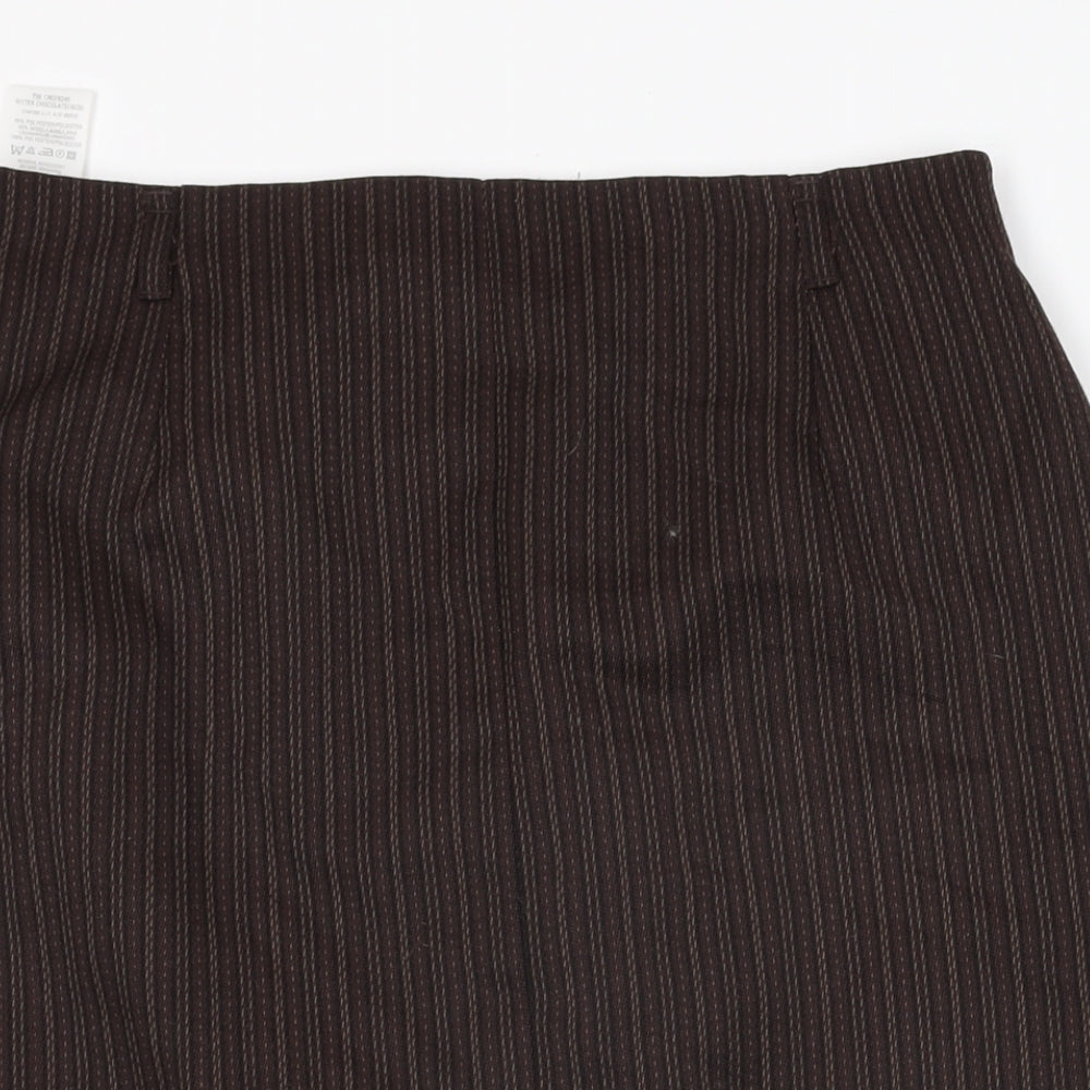 Marks and Spencer Womens Brown Striped Polyester Straight & Pencil Skirt Size 16 Zip