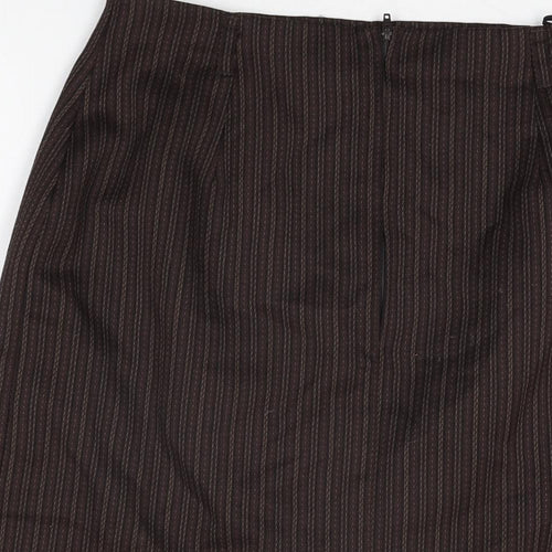 Marks and Spencer Womens Brown Striped Polyester Straight & Pencil Skirt Size 16 Zip