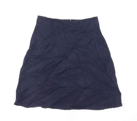 Warehouse Womens Blue Cotton A-Line Skirt Size 8 Zip