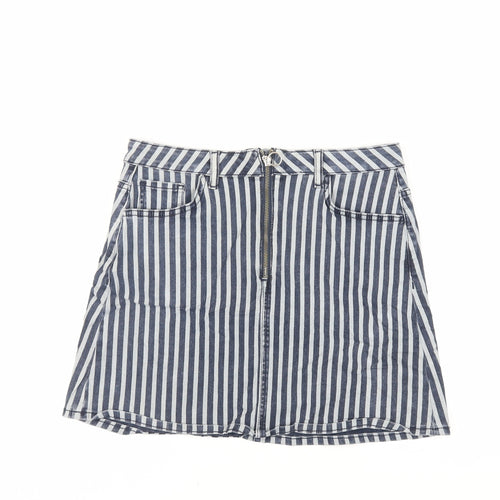 Denim & Co. Womens Blue Striped Cotton Mini Skirt Size 12 Zip - Pockets