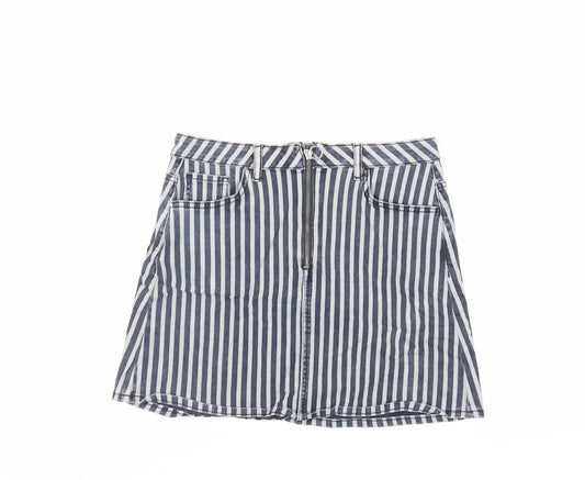 Denim & Co. Womens Blue Striped Cotton Mini Skirt Size 12 Zip - Pockets