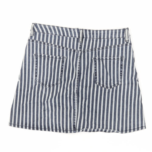 Denim & Co. Womens Blue Striped Cotton Mini Skirt Size 12 Zip - Pockets