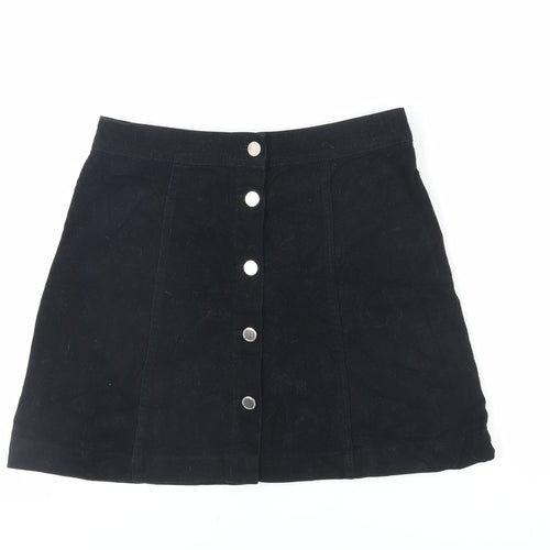 Divided by H&M Womens Black Cotton Mini Skirt Size 8 Button