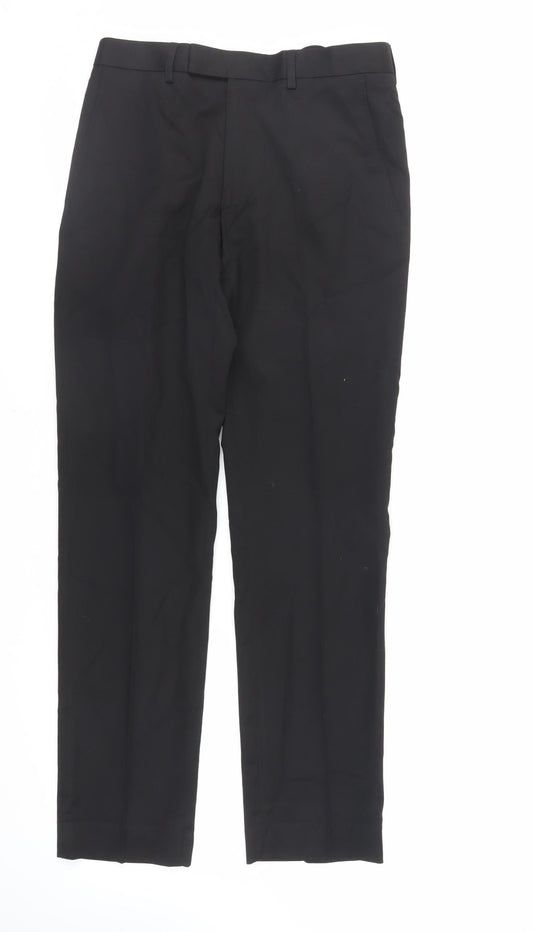 Marks and Spencer Mens Black Polyester Dress Pants Trousers Size 30 in L31 in Regular Zip