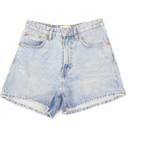 Zara Womens Blue Cotton Mom Shorts Size 8 L4 in Regular Zip - Distressed