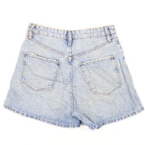 Zara Womens Blue Cotton Mom Shorts Size 8 L4 in Regular Zip - Distressed