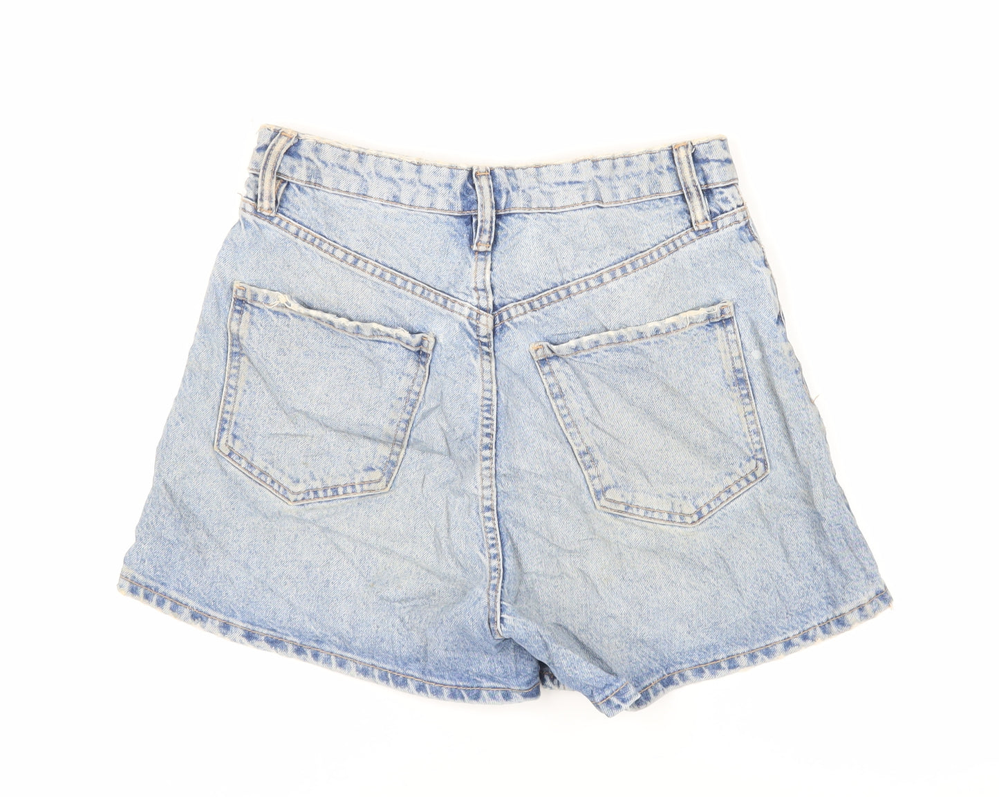 Zara Womens Blue Cotton Mom Shorts Size 8 L4 in Regular Zip - Distressed