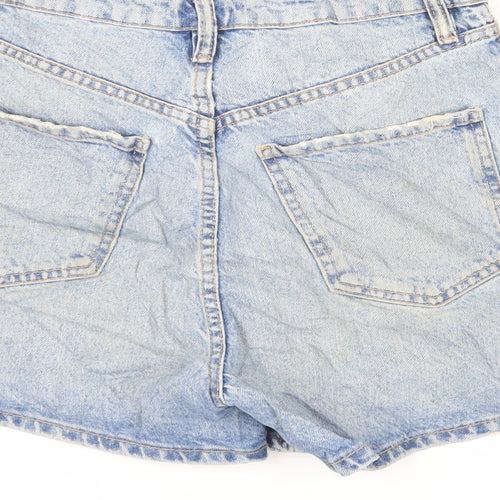 Zara Womens Blue Cotton Mom Shorts Size 8 L4 in Regular Zip - Distressed