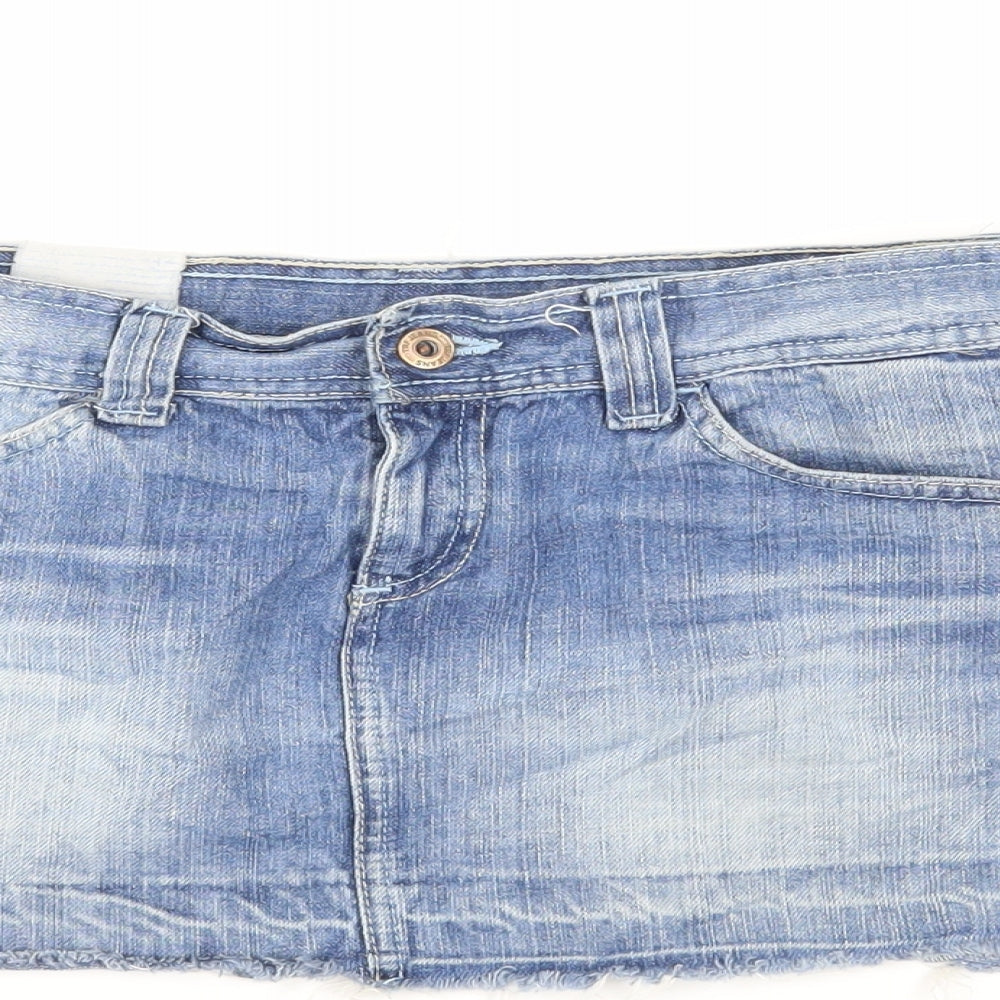 Zara Womens Blue Cotton Mini Skirt Size 10 Button - Pockets