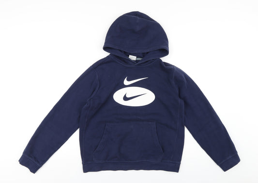 Nike Boys Blue Cotton Pullover Hoodie Size 11-12 Years Pullover