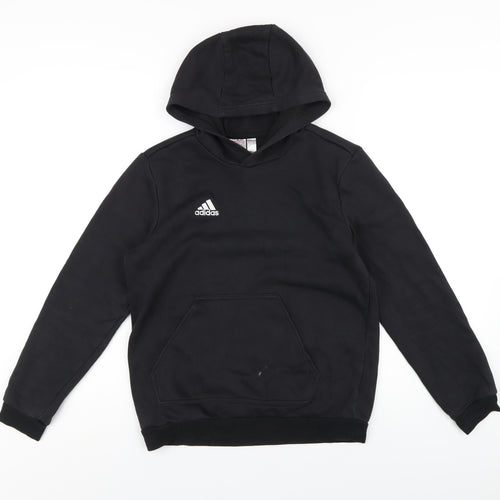 adidas Boys Black Cotton Pullover Hoodie Size 11-12 Years Pullover