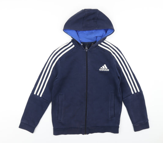 adidas Boys Blue Cotton Full Zip Hoodie Size 11-12 Years Zip