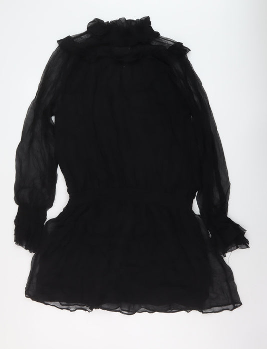 EKYOG Womens Black Silk Tunic Blouse Size 10 Mock Neck