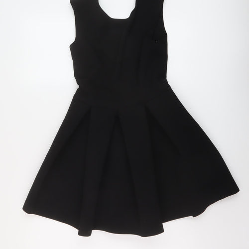 Floyd Womens Black Polyester Skater Dress Size 10 Round Neck Zip