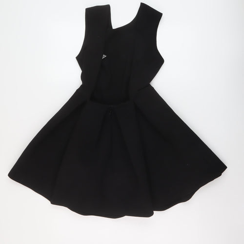 Floyd Womens Black Polyester Skater Dress Size 10 Round Neck Zip