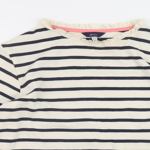 Joules Womens Beige Striped Cotton Basic T-Shirt Size 12 Round Neck