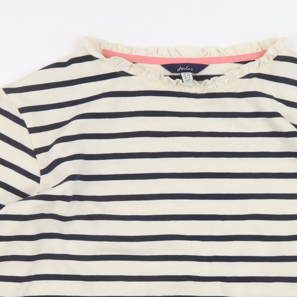 Joules Womens Beige Striped Cotton Basic T-Shirt Size 12 Round Neck