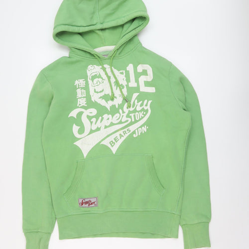 Superdry Mens Green Cotton Pullover Hoodie Size S - Vintage