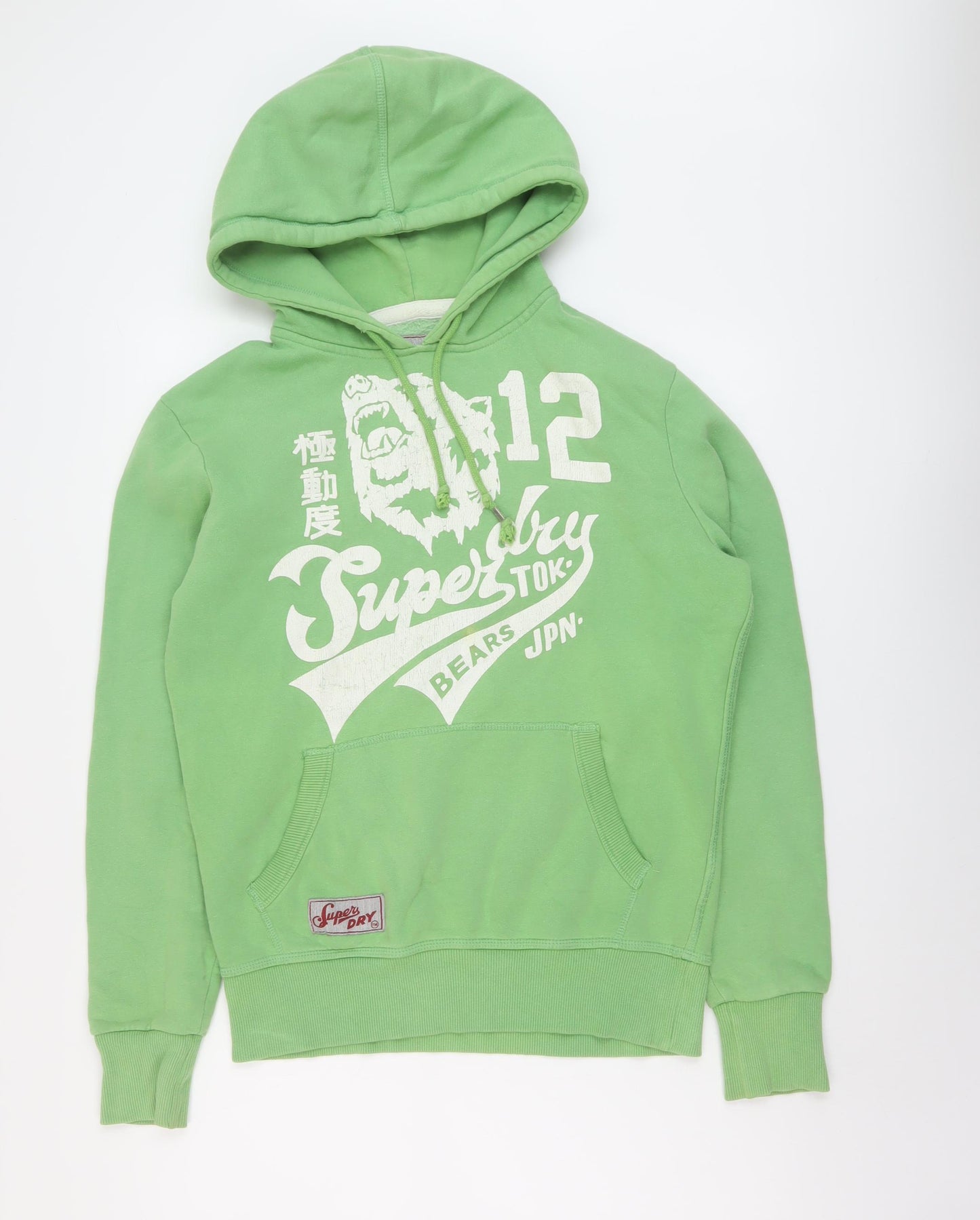 Superdry Mens Green Cotton Pullover Hoodie Size S - Vintage