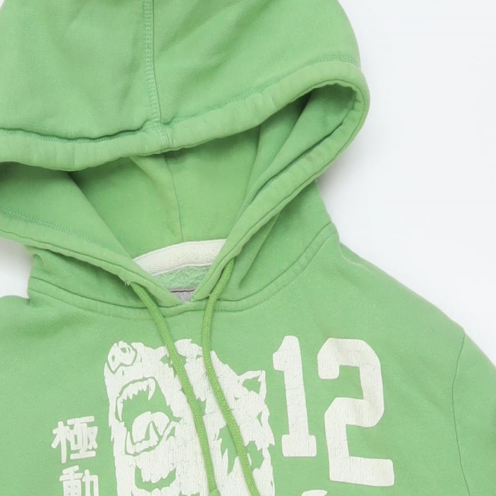 Superdry Mens Green Cotton Pullover Hoodie Size S - Vintage