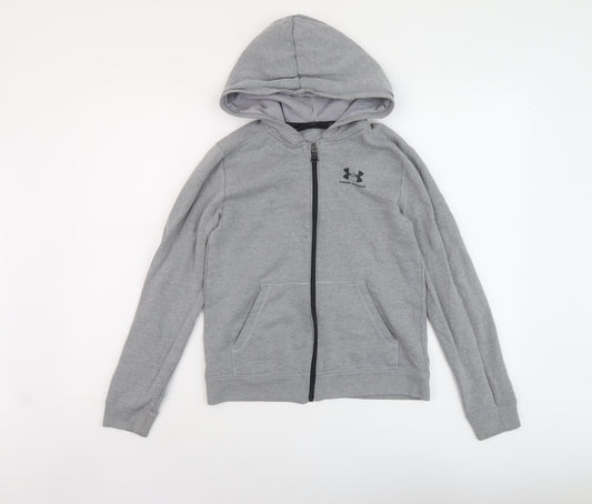 Under armour Boys Grey Cotton Full Zip Hoodie Size 11-12 Years Zip