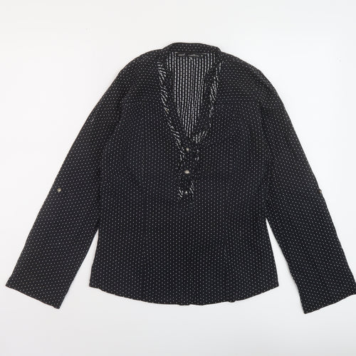 NEXT Womens Black Polka Dot Cotton Basic Blouse Size 10 V-Neck