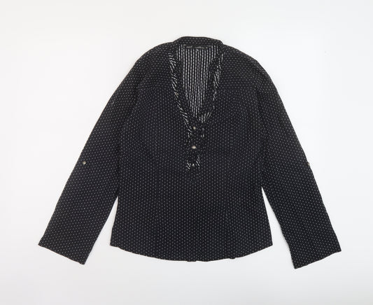 NEXT Womens Black Polka Dot Cotton Basic Blouse Size 10 V-Neck