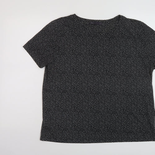 Marks and Spencer Womens Black Geometric Polyester Basic T-Shirt Size 16 Round Neck