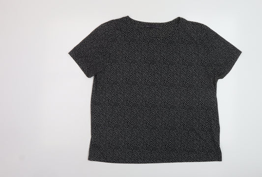 Marks and Spencer Womens Black Geometric Polyester Basic T-Shirt Size 16 Round Neck