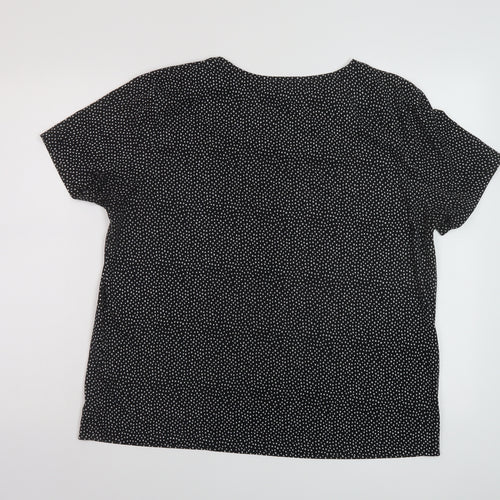 Marks and Spencer Womens Black Geometric Polyester Basic T-Shirt Size 16 Round Neck