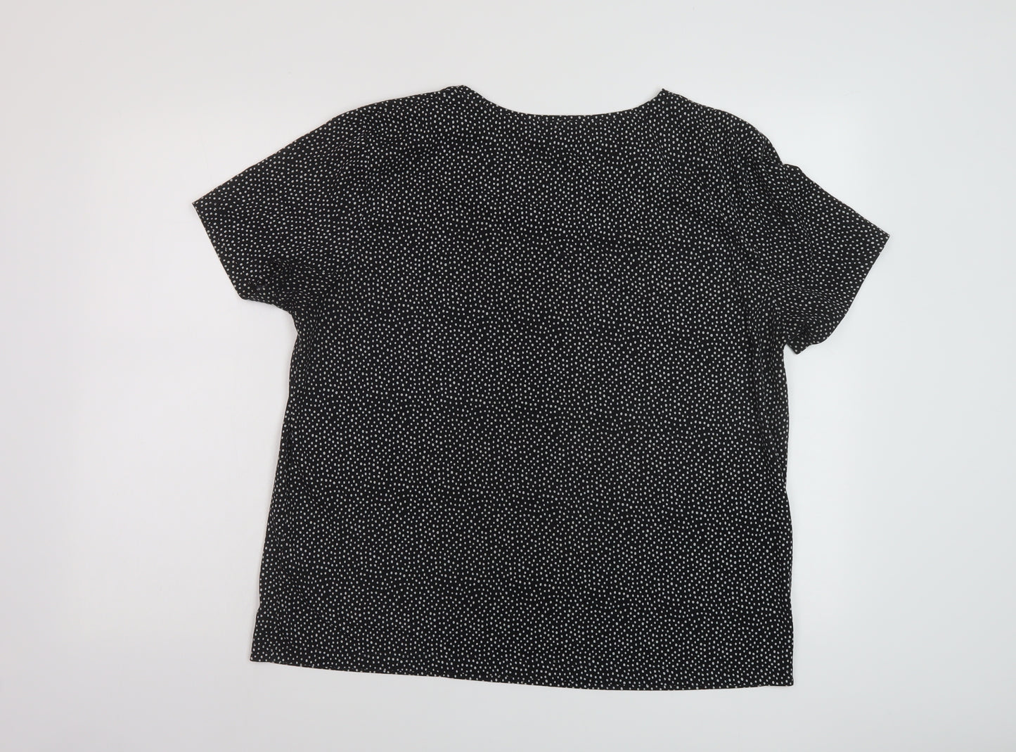 Marks and Spencer Womens Black Geometric Polyester Basic T-Shirt Size 16 Round Neck