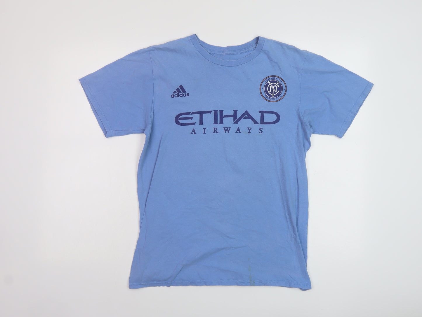 adidas Mens Blue Cotton T-Shirt Size M Crew Neck - New York City