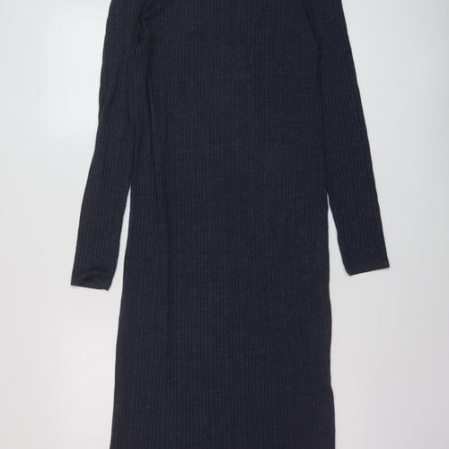 Marks and Spencer Womens Blue Polyester Jumper Dress Size 12 Roll Neck Pullover