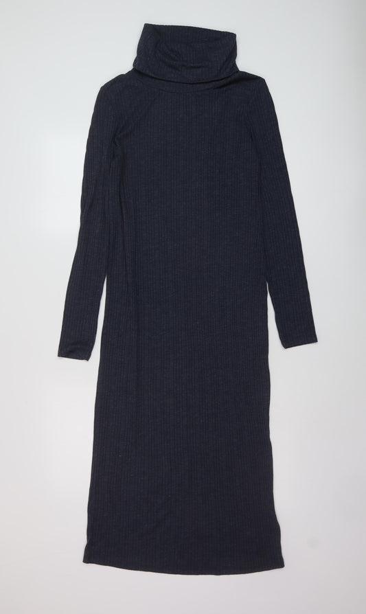 Marks and Spencer Womens Blue Polyester Jumper Dress Size 12 Roll Neck Pullover