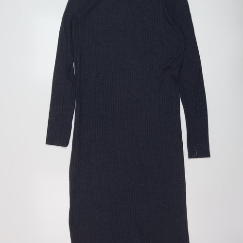 Marks and Spencer Womens Blue Polyester Jumper Dress Size 12 Roll Neck Pullover