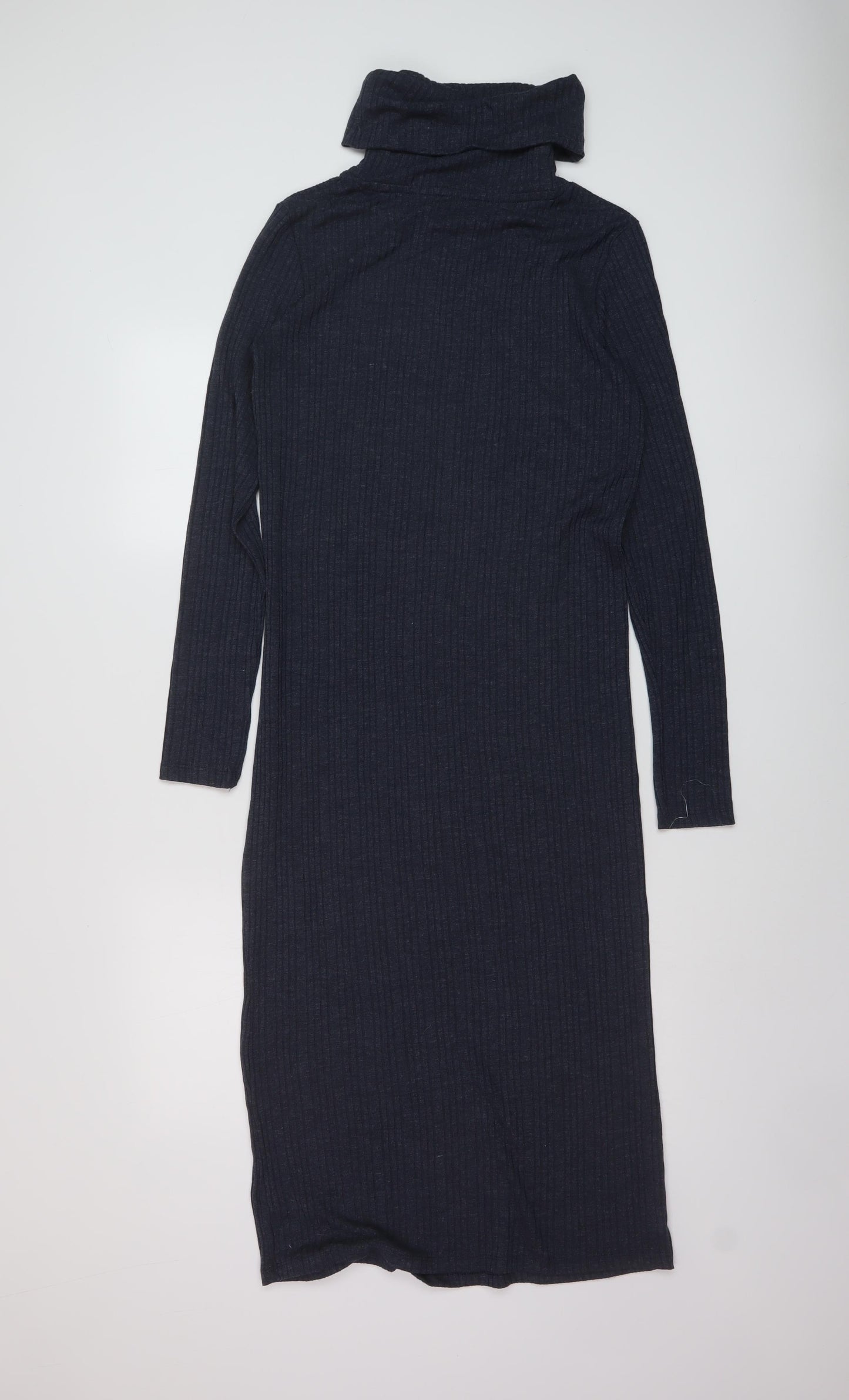 Marks and Spencer Womens Blue Polyester Jumper Dress Size 12 Roll Neck Pullover