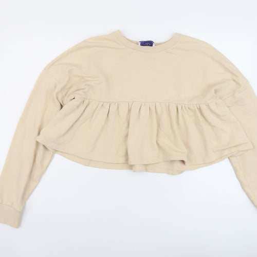 Zara Womens Beige Cotton Pullover Sweatshirt Size M Pullover