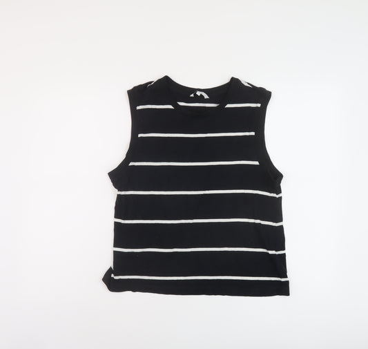 NEXT Womens Black Striped Cotton Basic Tank Size 12 Round Neck