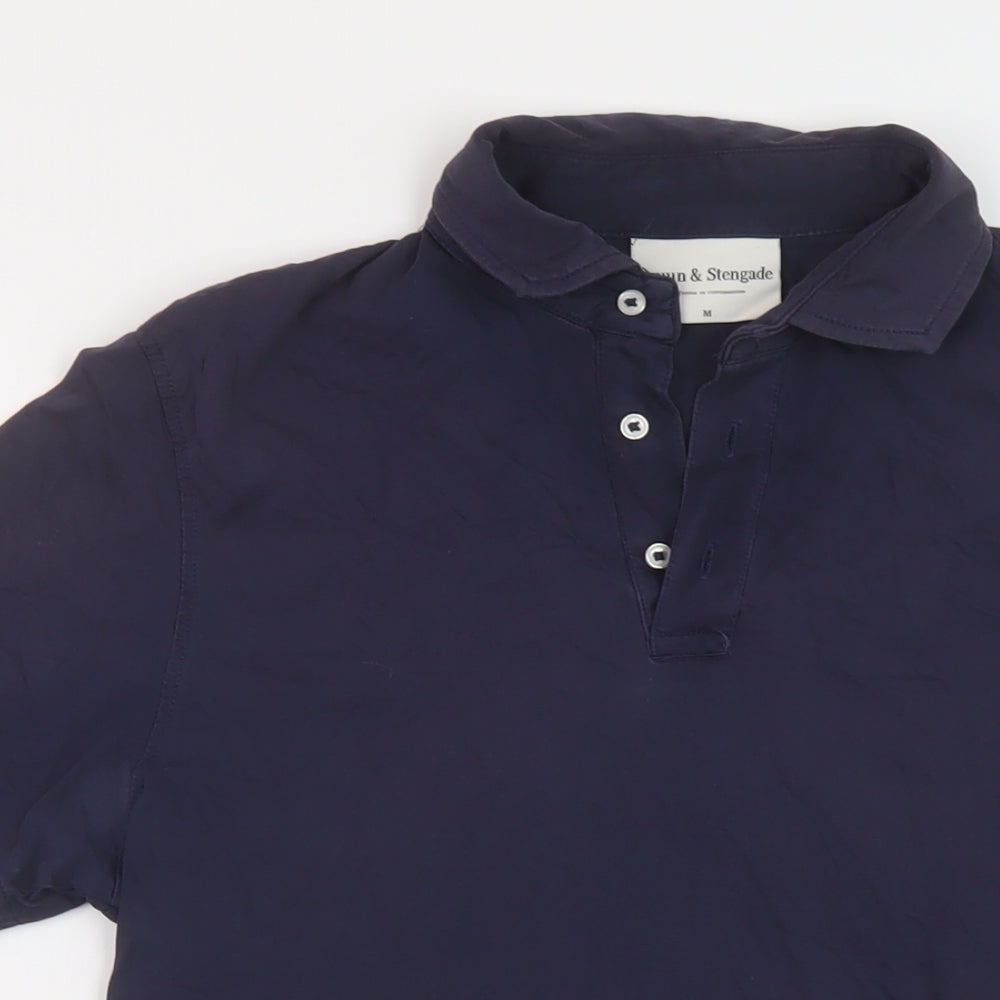 Bruun & Stengade Mens Blue Cotton Polo Size M Collared Button