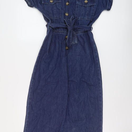 New Look Womens Blue Cotton Jumpsuit One-Piece Size 12 Button